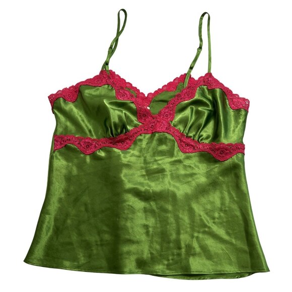 Vintage Y2K Cabernet Lace Trim Cami Top in Green Pink - Picture 1 of 3